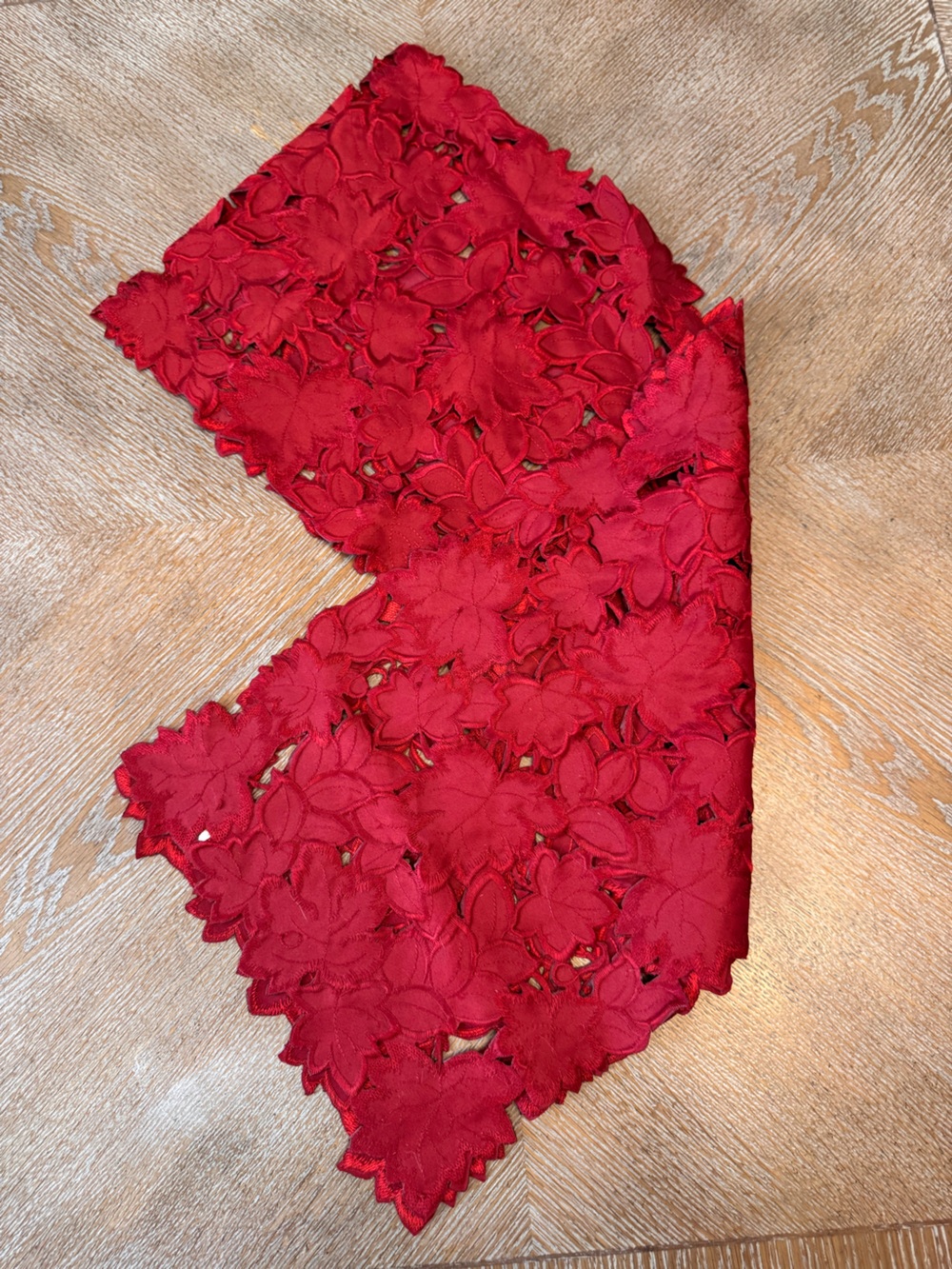 Harvest Moon Collection Burgundy Embroidered Cut Out RUNNER  68”X 12”
